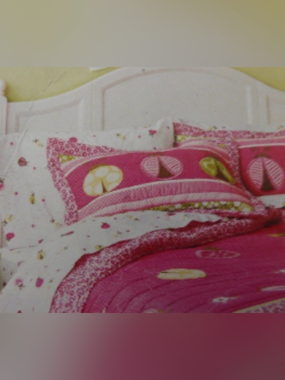 Circo Pink and Lime Floral Ladybug Quilt Set gently used full/queen size - Picture 3 of 14